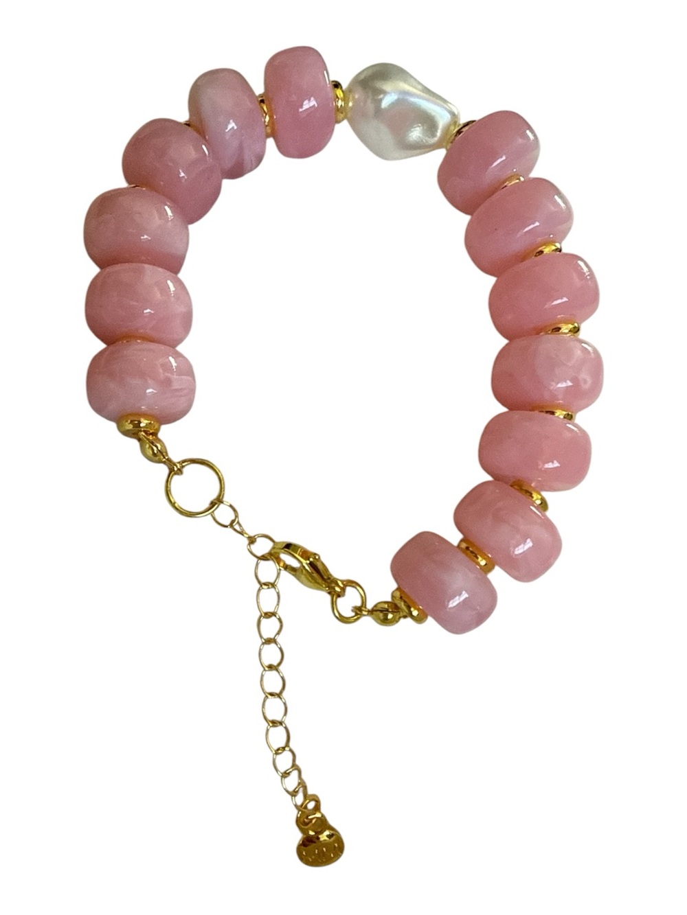 Mayamar Pink Block Bead Pearl Bracelet